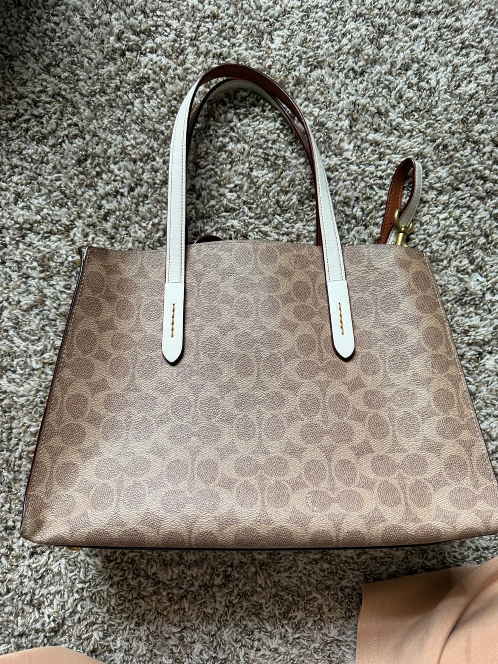 Coach Signature Canvas Tote in Brown with Cream Handles